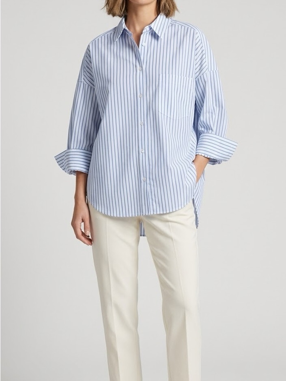 Roucha Light Blue and White Striped Button-Down Shirt